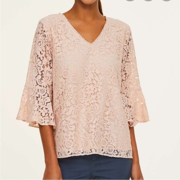 LOFT Tops - LOFT Peachish-Tan Laced Blouse with Bell Sleeves Ladies Medium nwot